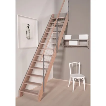 Escalier de meunier Alsace - Sogem - escalier droit - hêtre - 13 marches - main courante à câble 2