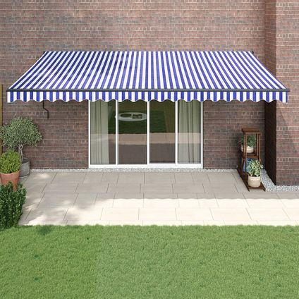 The Living Store - Tissu - Auvent rétractable bleu et blanc 5x3 m tissu et - TLS315445