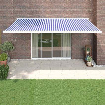 The Living Store - Tissu - Auvent rétractable bleu et blanc 5x3 m tissu et - TLS315452