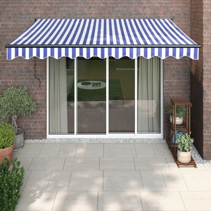 The Living Store - Tissu - Auvent rétractable bleu et blanc 3x2,5 m tissu et - TLS315444