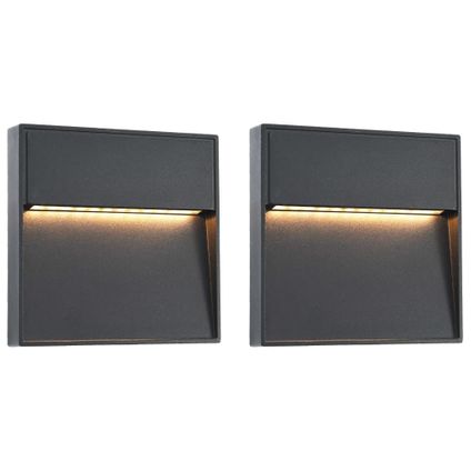 vidaXL - Aluminium - LED-buitenwandlampen 2 st 3 W vierkant zwart - TLS45659
