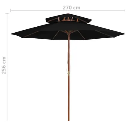vidaXL - Parasol dubbeldekker met houten paal 270 cm zwart - TLS313766 6