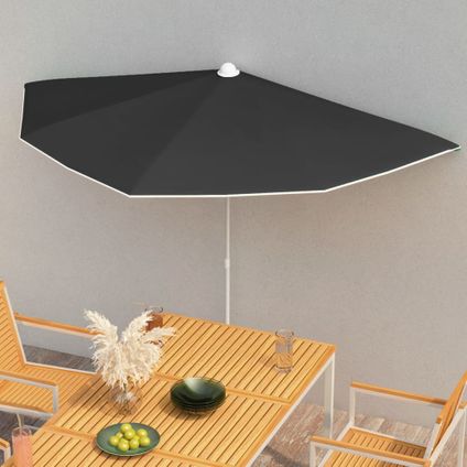 The Living Store - - Demi-parasol de jardin avec mât 180x90 cm Noir - TLS315565