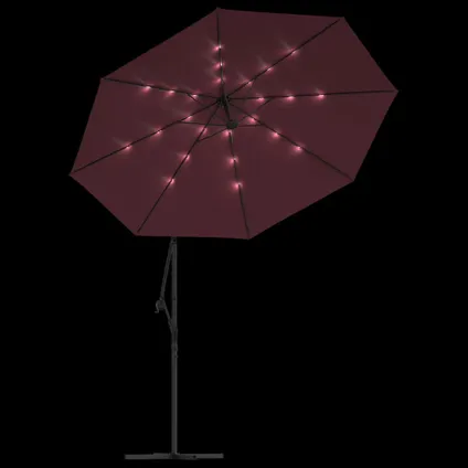 The Living Store - - Parasol déporté à LED et mât en acier Rouge bordeaux - TLS313780 6