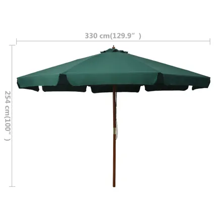 vidaXL - - Parasol met houten paal 330 cm groen - TLS47213 5
