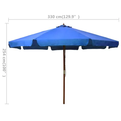 vidaXL - - Parasol met houten paal 330 cm azuurblauw - TLS47219 5