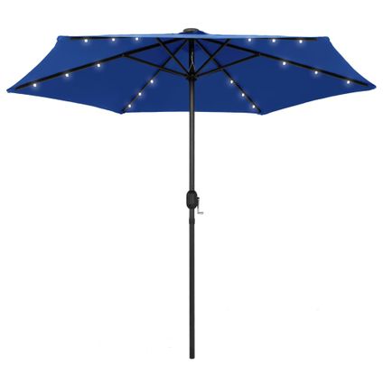 vidaXL - - Parasol avec LED et mât en aluminium 270 cm Bleu azuré - 47359