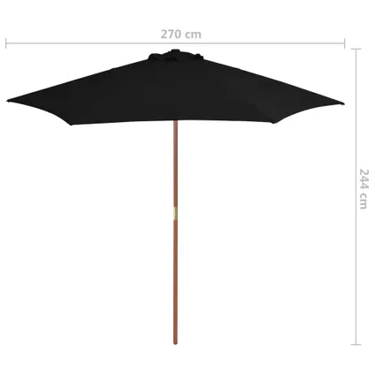 vidaXL - Parasol met houten paal 270 cm zwart - TLS313762 6