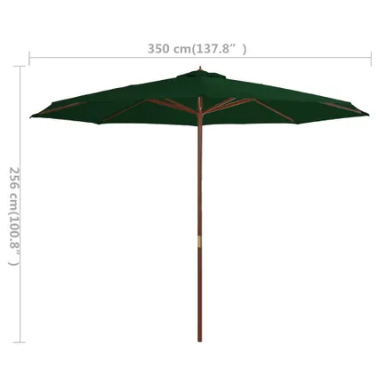 vidaXL - - Parasol met houten paal 350 cm groen - TLS44528 4