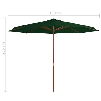 vidaXL - - Parasol met houten paal 350 cm groen - TLS44528 5