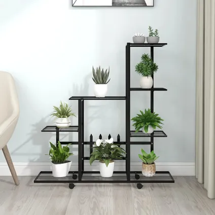 The Living Store - Métal - Support pour plantes sur roues 94,5x25x92,5 cm Noir - TLS336114