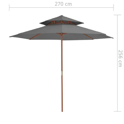 vidaXL - - Parasol dubbeldekker met houten paal 270 cm antraciet - TLS44519 7