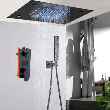 Ceiling LED Remote Rain Shower SaniSupreme® SmartPulse recessed La Paz 50 x 36 cm en noir 3