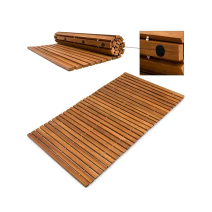 Tapis de bain en bois SaniSupreme® 50 x 80 cm modèle enroulable avec caoutchoucs antidérapants 4
