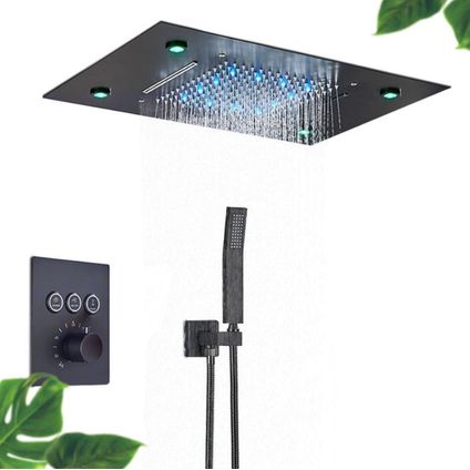 Set de douche thermostatique SmartPulse SaniSupreme® plafond Alicante avec pluie LED