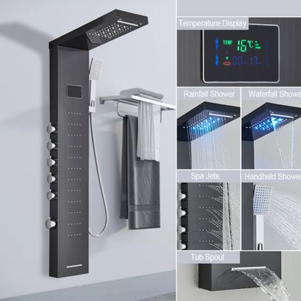 Panneau de douche en applique SaniSupreme® LCD Premium en noir mat