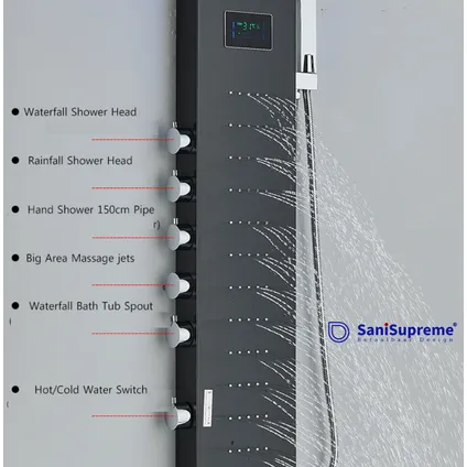 Panneau de douche en applique SaniSupreme® LCD Premium en noir mat 3