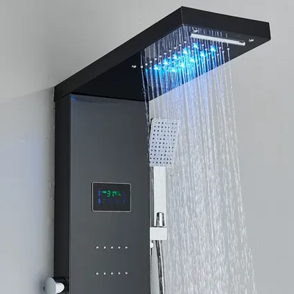 Panneau de douche en applique SaniSupreme® LCD Premium en noir mat 10