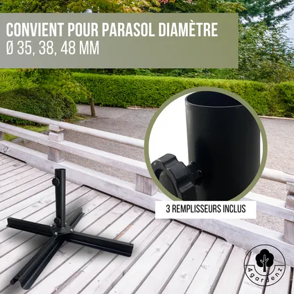 4gardenz® Base croisée pour parasol pour dalles lestées 77x77x31 cm - Noir 3