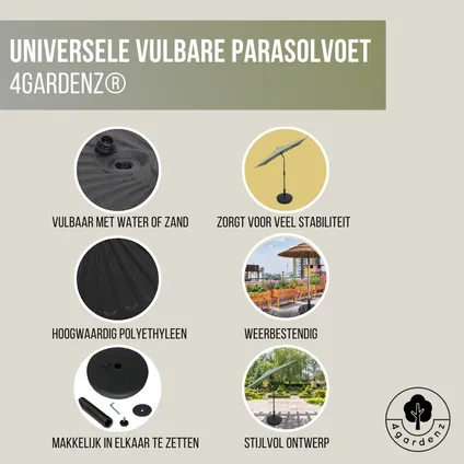 4gardenz® universele Vulbare Parasolvoet 27-37 kg - 51cm - Zwart 3