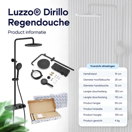 Luzzo® Dirillo Regendouche Thermostaat met Planchet - Mat Zwart 6