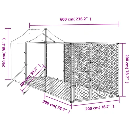 vidaXL Chenil d'extérieur pour chiens avec toit argenté 2x6x2,5 m 4