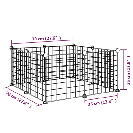 vidaXL Cage animaux de compagnie à 8 panneaux Noir 35x35 cm Acier 6