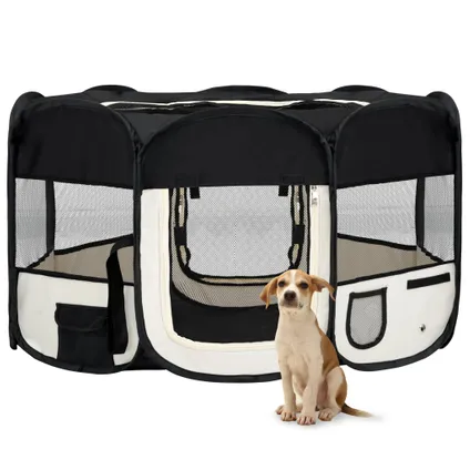 vidaXL Parc pliable pour chien avec sac de transport Noir 2