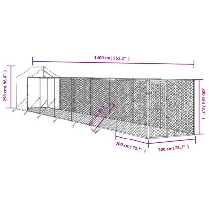 vidaXL Chenil d'extérieur pour chiens avec toit argenté 2x14x2,5 4