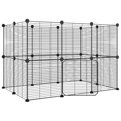 vidaXL Cage animaux de compagnie à 20 panneaux et porte Noir