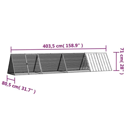 vidaXL Konijnenhok 403,5x80,5x71 cm gegalvaniseerd staal grijs 6