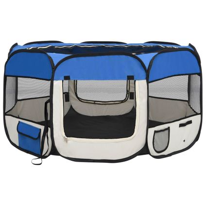 vidaXL Parc pliable pour chien avec sac de transport Bleu