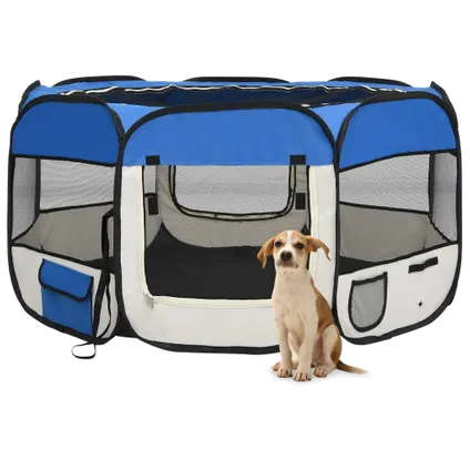 vidaXL Parc pliable pour chien avec sac de transport Bleu 2