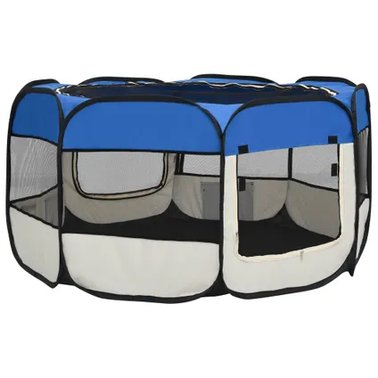 vidaXL Parc pliable pour chien avec sac de transport Bleu 6