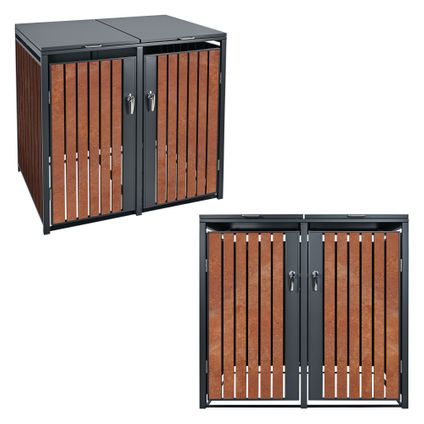 Box pour 4 Poubelles ML-Design, 240L, 264x80x116,3 cm, en Acier/Acier Corten, Anthracite