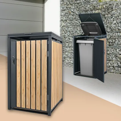 ML-Design Box voor 1 afvalbak, 240L, 68x80x116,3 cm, in staal, antraciet/larikslook 2
