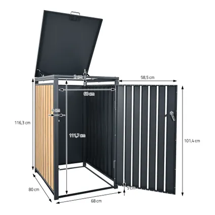ML-Design Box voor 1 afvalbak, 240L, 68x80x116,3 cm, in staal, antraciet/larikslook 4