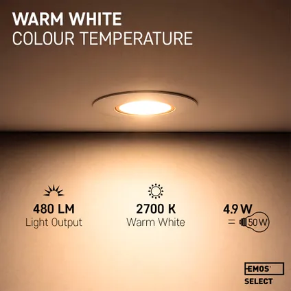 EMOS Select Dimbare Inbouwspots - Warm Wit - Geïntegreerde LED - Lage inbouwdiepte - 6 stuks - Wit 3