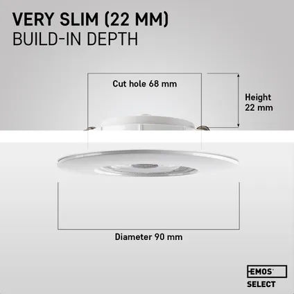 EMOS Select Dimbare Inbouwspots - Warm Wit - Geïntegreerde LED - Lage inbouwdiepte - 3 stuks - Wit 4