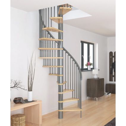 Escalier en colimaçon Sigma - Sogem - diamètre 120 cm - gris - marches en hêtre - avec balustrade