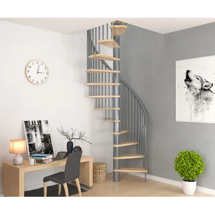 Escalier en colimaçon Sigma - Sogem - diamètre 120 cm - gris - marches en hêtre - avec balustrade 2
