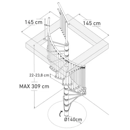 Escalier en colimaçon Sigma - Sogem - diamètre 120 cm - gris - marches en hêtre - avec balustrade 4