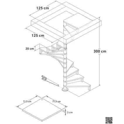 Escalier en colimaçon Square Luxe - Sogem - hêtre - diamètre 120 cm - avec balustrade 3
