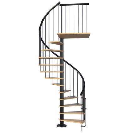 HandyStairs escalier colimaçon en métal "Bari" - 12 marches en hêtre pour hauteur 293cm - diamètre 140cm - Noir