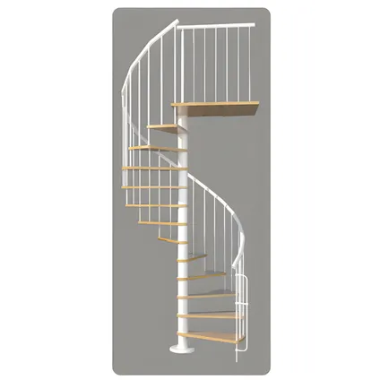 HandyStairs escalier colimaçon en métal "Bari" - 12 marches en hêtre pour hauteur 293cm - diamètre 120cm - Blanc
