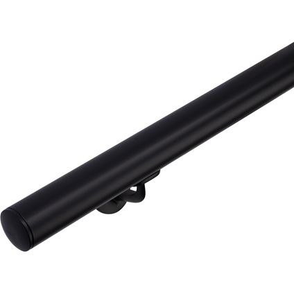 HANDYSTAIRS zwarte trapleuning van RVS - rond 42.4mm - RAL9005 - inclusief houders - 270cm