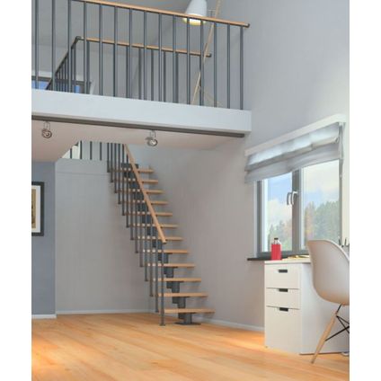 Dublin Chêne - Sogem - anthracite - 12 marches - escalier droit - rampe 2 balustres - 71cm