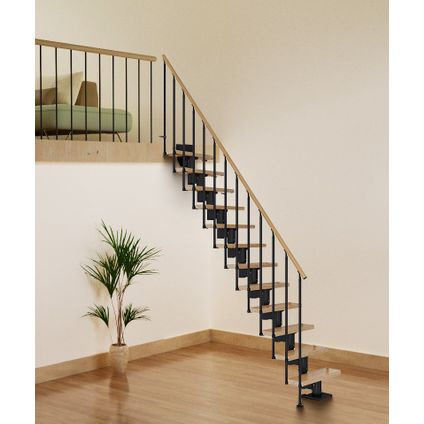 Dublin Chêne - Sogem - noir - 12 marches - escalier droit - rampe 2 balustres - 71cm
