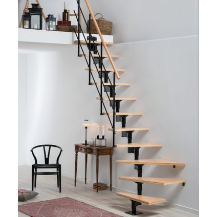 Sogem - Ruimtebesparende trap Lyon - zwart - 11 beuken treden - hoogte 282 cm