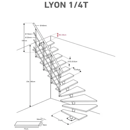 Escalier gain de place Lyon - Sogem - noir - hêtre - 11 marches - hauteur 282 cm 3